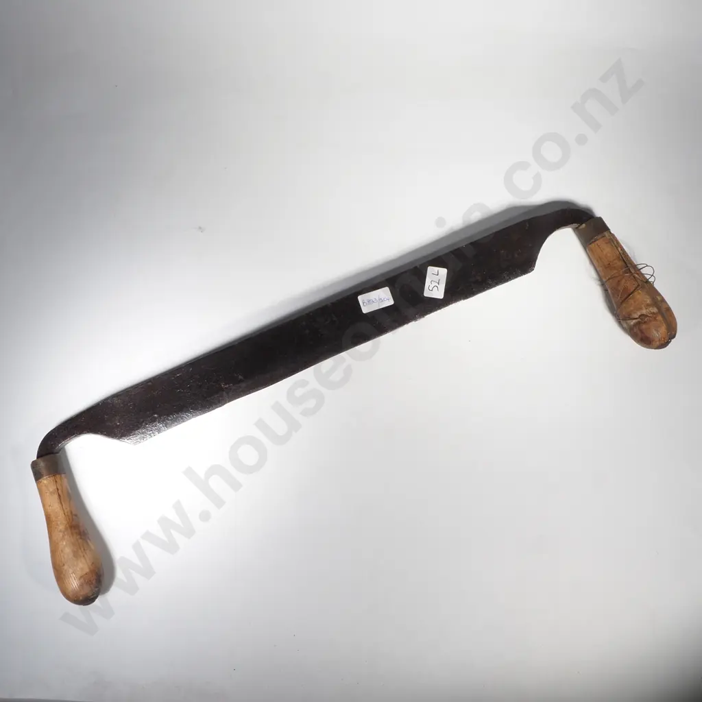 Vintage Drawknife, Traditional Woodworking Hand Tool w a Long Steel Blade & Two Wooden Handles Image 1++