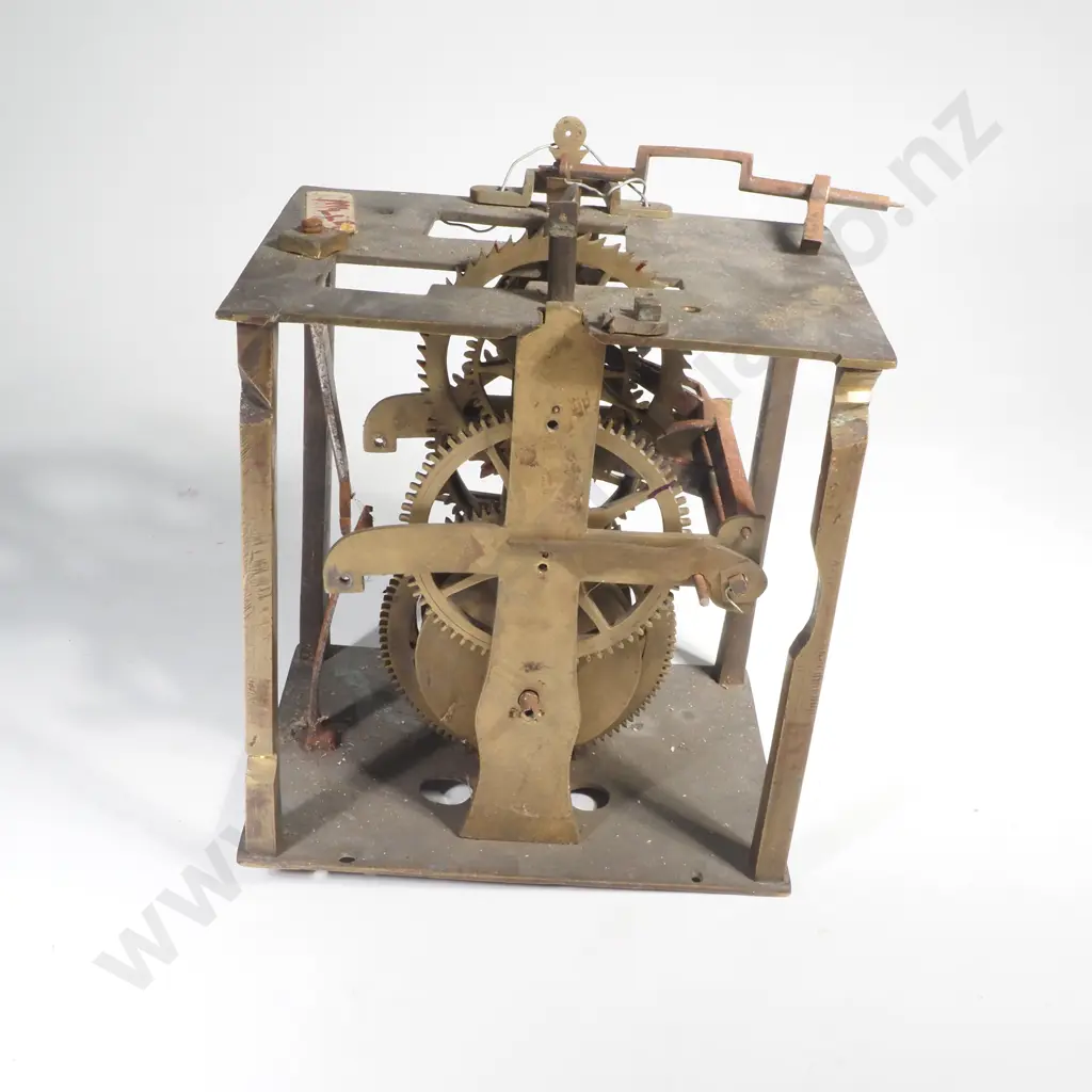 Large Box Containing Lantern Clock Components including Part Clock w Brass Dial & Various Gears & Escapement Parts Image 1++