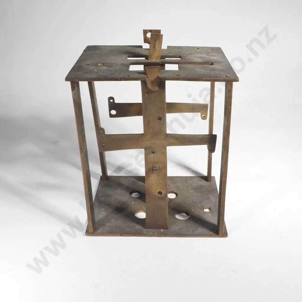 Large Box Containing Lantern Clock Components including Part Clock w Brass Dial & Various Gears & Escapement Parts Image 1++