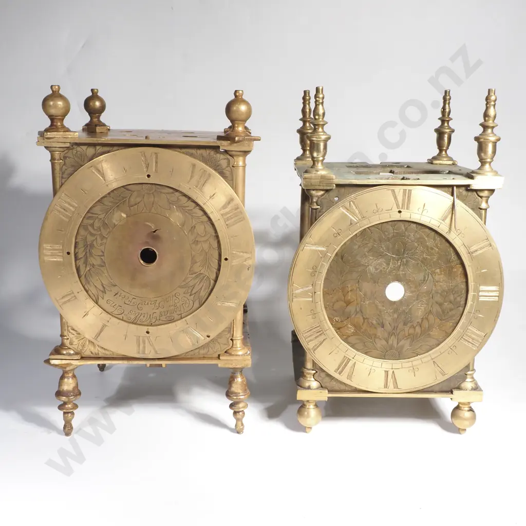 Large Box Containing Lantern Clock Components including Part Clock w Brass Dial & Various Gears & Escapement Parts Image 1++