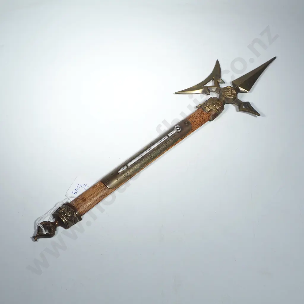 Decorative Hanging Thermometer w Wooden Shaft w Brass Fitting w Axe Like Head Image 1++