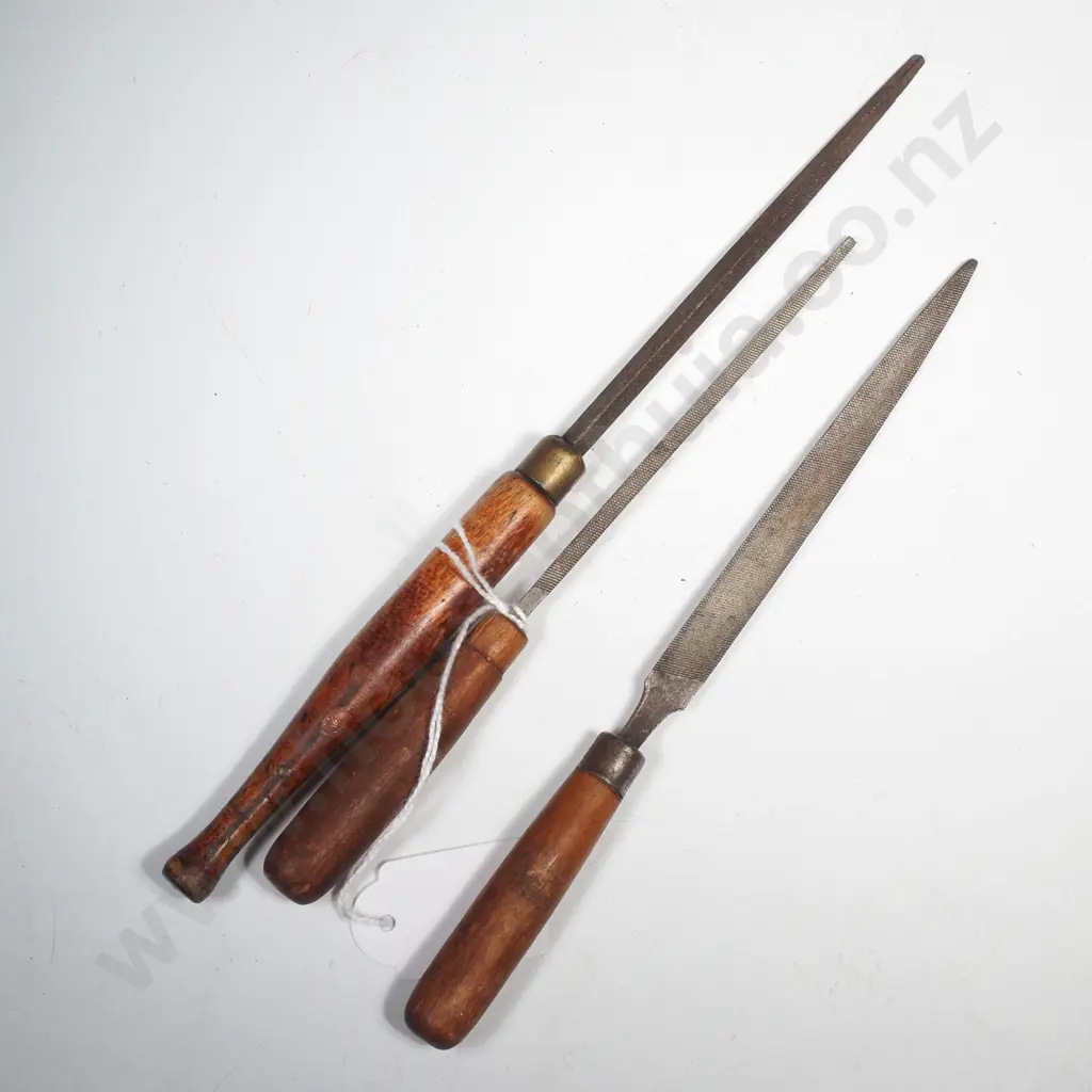 Three Vintage Wooden Handled Rasps or Files Image 1++