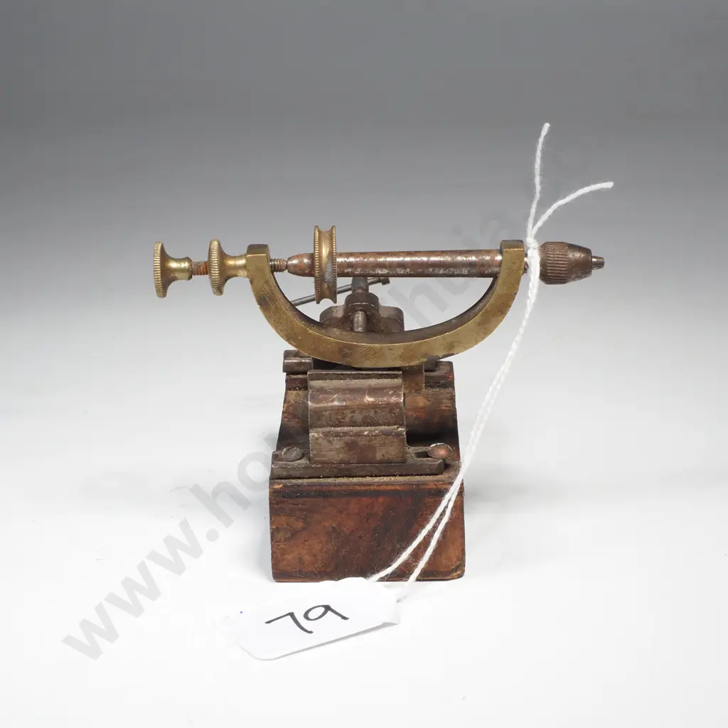 Antique Brass & Wood Watchmaker's Jacot Tool or Pivot Polishing Lathe Image 1++
