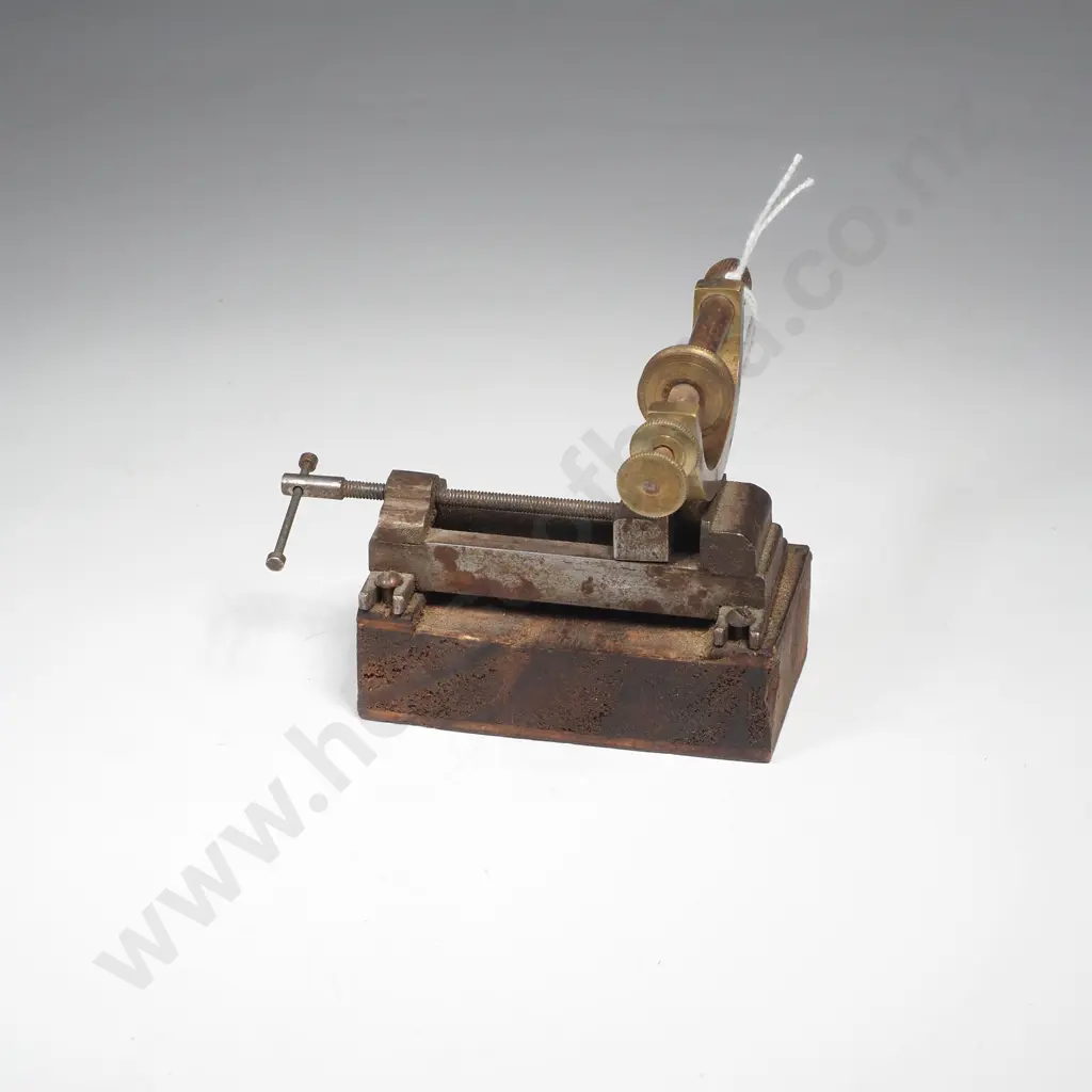 Antique Brass & Wood Watchmaker's Jacot Tool or Pivot Polishing Lathe Image 1++