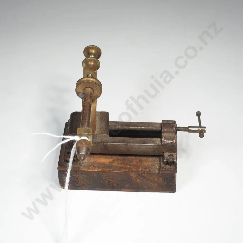 Antique Brass & Wood Watchmaker's Jacot Tool or Pivot Polishing Lathe Image 1++