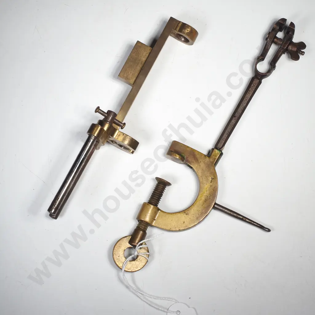 Vintage Clamp on Pin Vise w an Extension Rod w a Brass or Bronze C Clamp Table Mount at the Top Image 1++