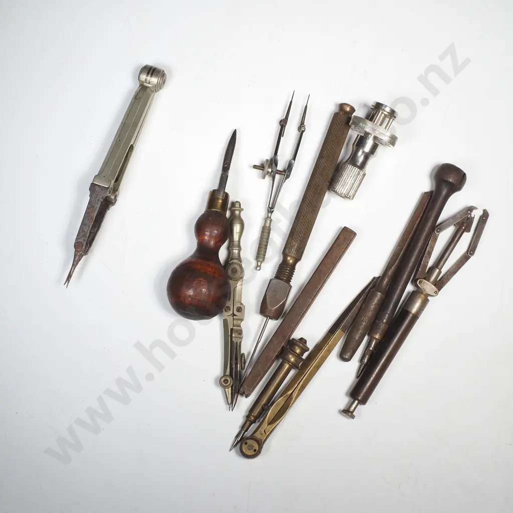 Antique Jewellery Instruments including a Vintage Bow Compass, Watchmaker's Hand Remover Tool, Stone Carving Tool etc. Image 1++