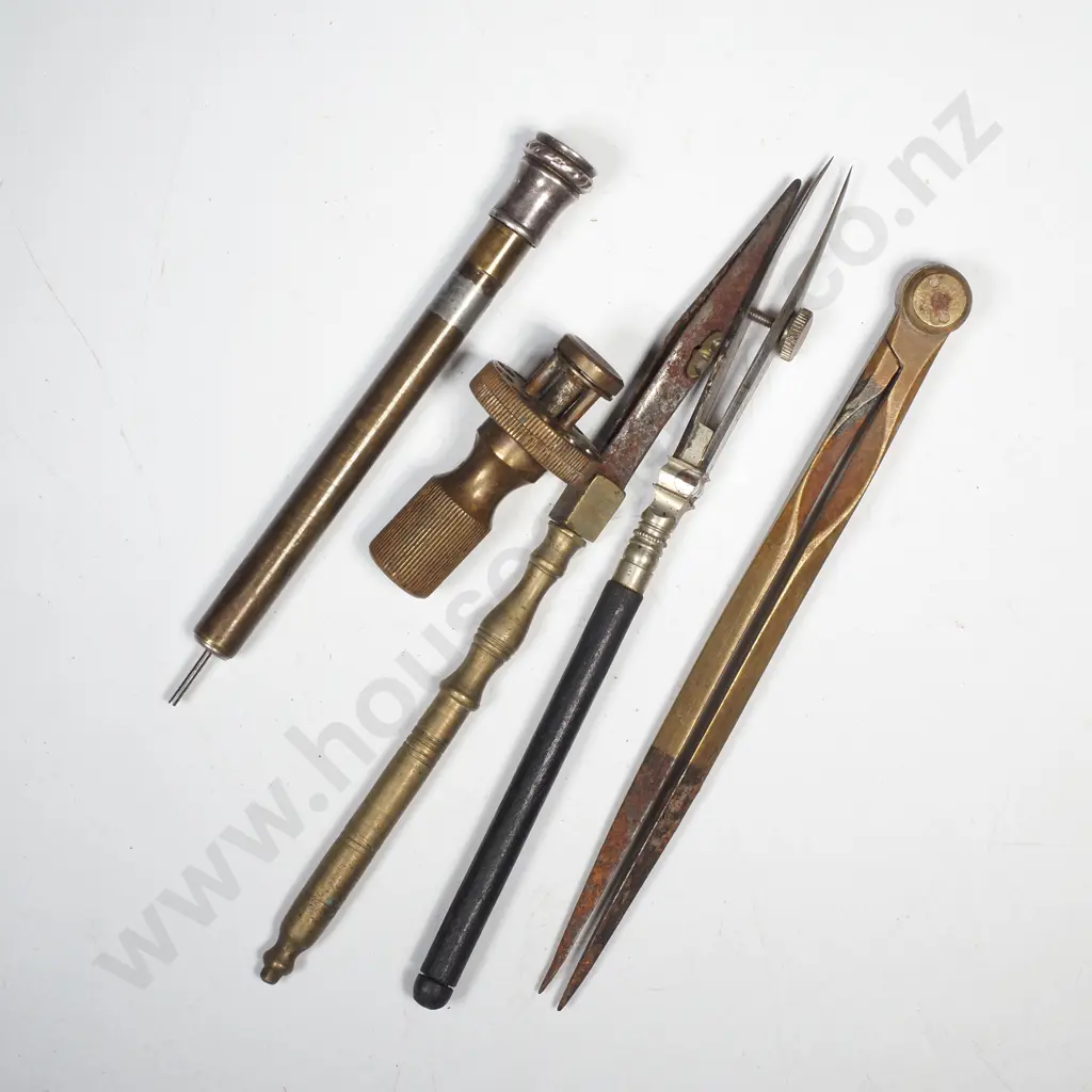 Brass & Steel Drafting Instruments or Jewellery Instruments & a Brass Hand Broaching & Holding Tool Image 1++