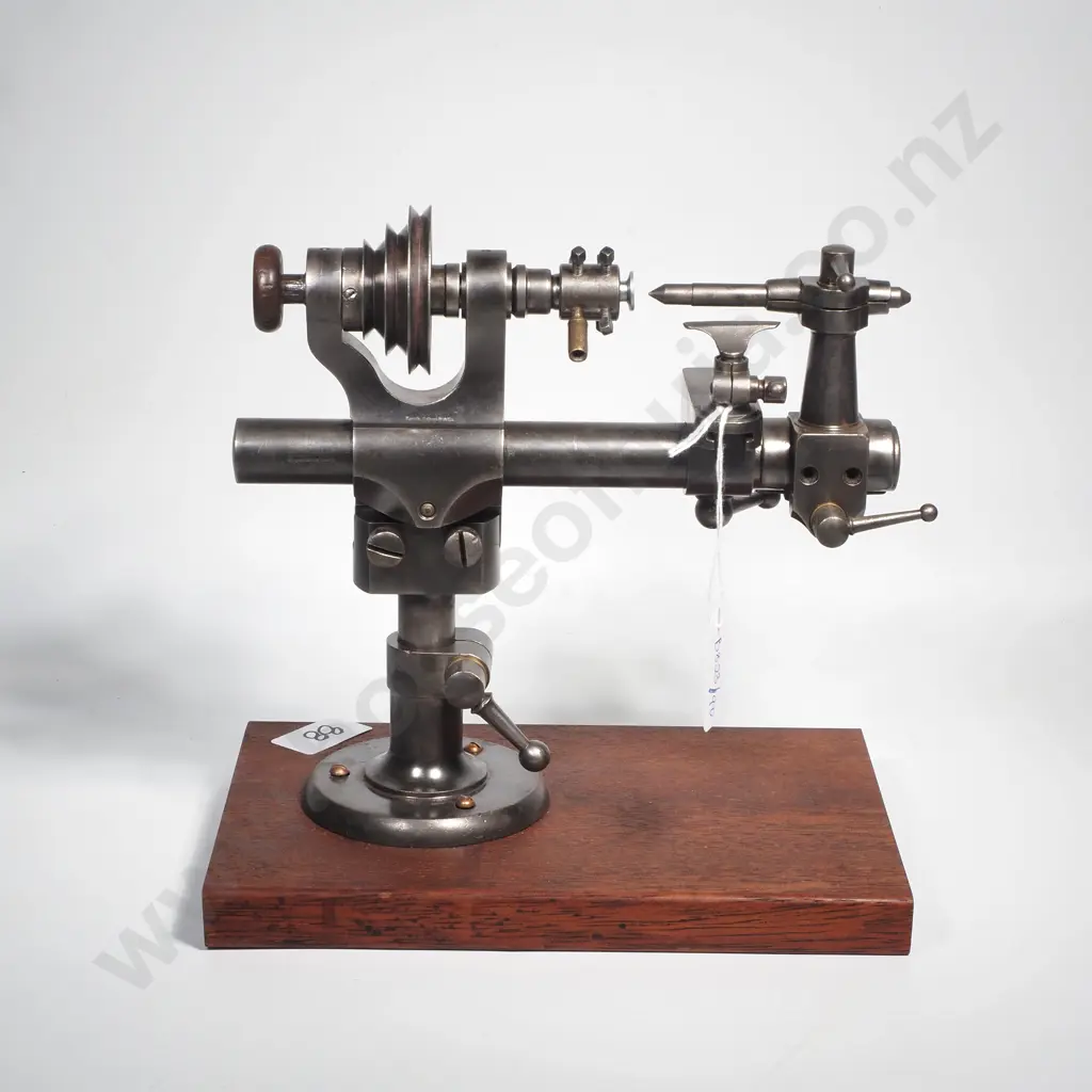 Watchmaker's Small Bore Precision Bench Lathe on a Wooden Base Image 1++