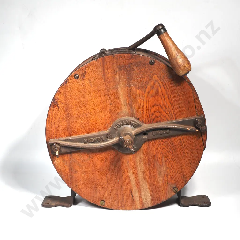 'The Bantam' Spong & Co. London Victorian Rotary Knife Cleaner & Sharpener w Oak Frame & Wooden Handle Image 1++