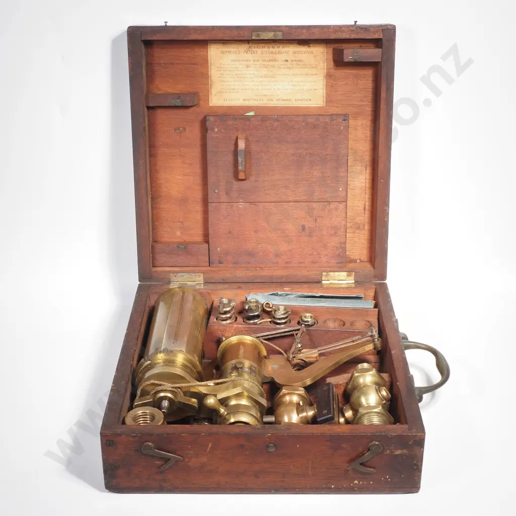 Richard's Patent Steam-Engine Indicator In Original Fitted Case w Brass Carrying Handles Image 1++