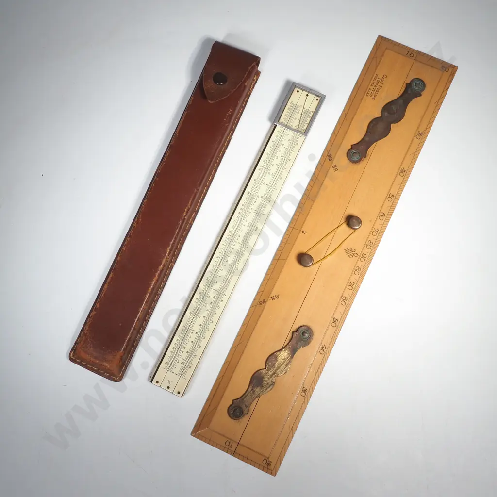 Captain Fields Improved English Make Parallel Ruler & a Vintage Slide Rule w a Built in Engineering Chart Image 1++