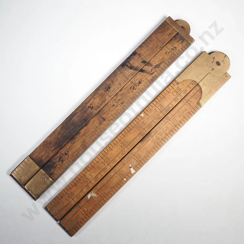 Two Vintage 24" Boxwood & Brass Folding Rulers - One J Rabone Image 1++
