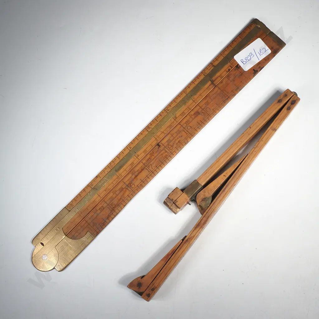 Vintage Two Foot/Two Fold Boxwood & Brass Caliper Folding Rule by E Preston & Vintage Folding Foot Rule by G Barnsley Image 1++