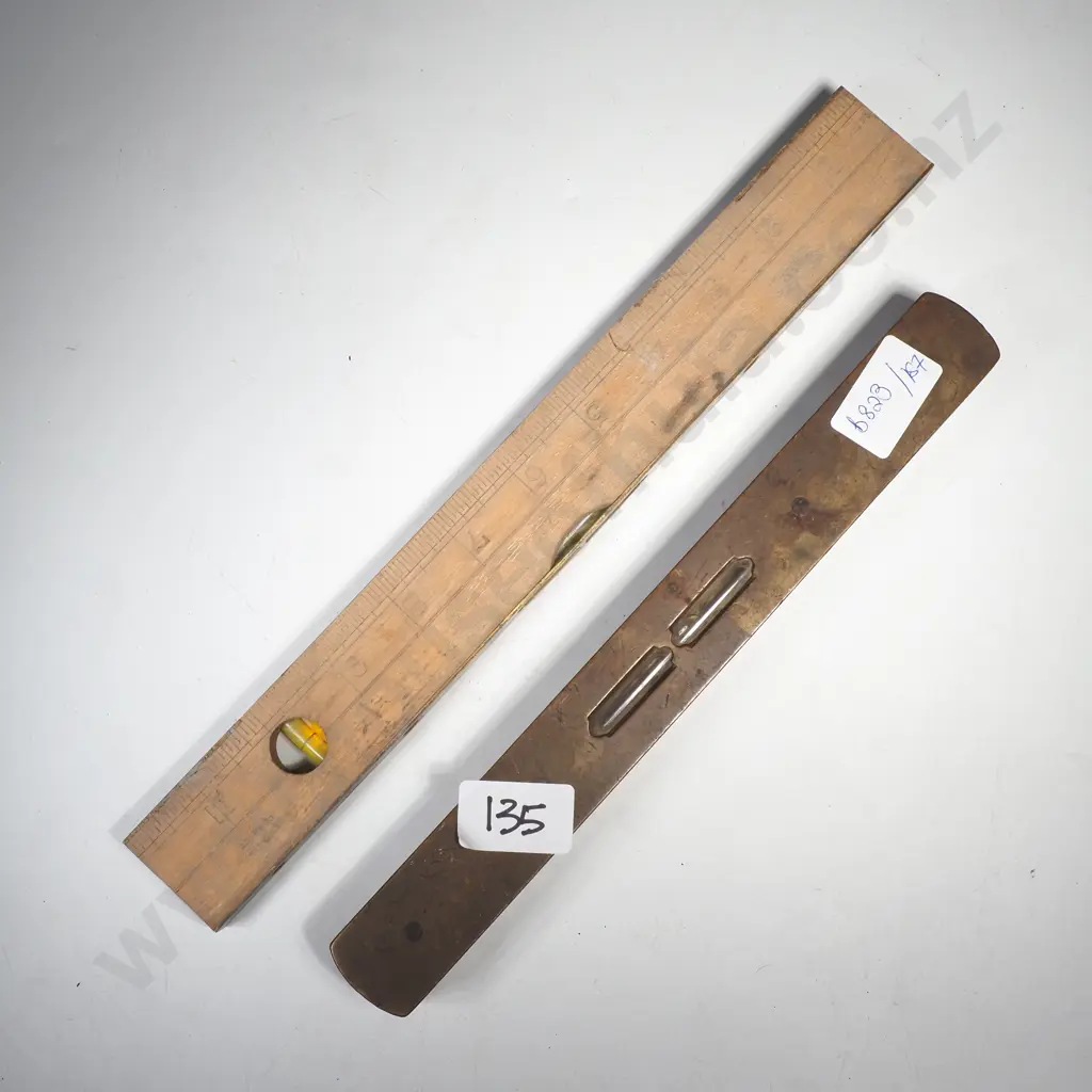 Vintage Brass & Wood Pocket or Boat Spirit Level & a Vintage Combination Spirit Level and Ruler Image 1++
