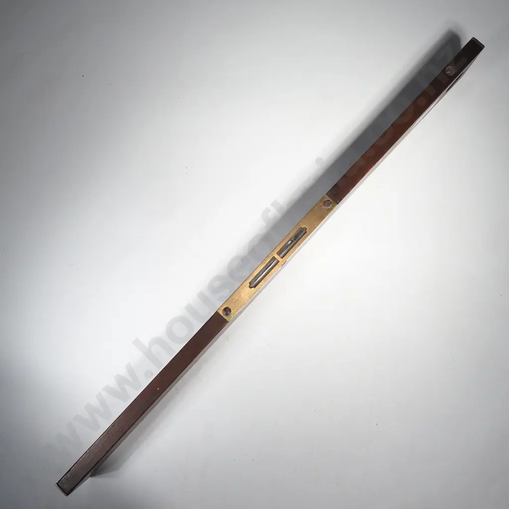 Antique Wood & Brass Spirit Level w 20" Wooden Ruler w Vertical Plumb Vial to Circular Cutout Image 1++