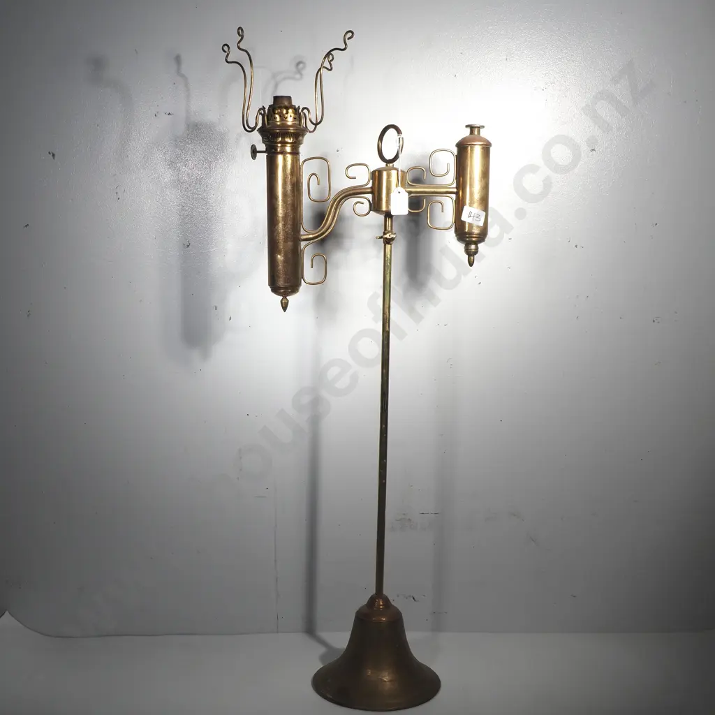 Antique Brass Standing Students Lamp A/F Image 1++