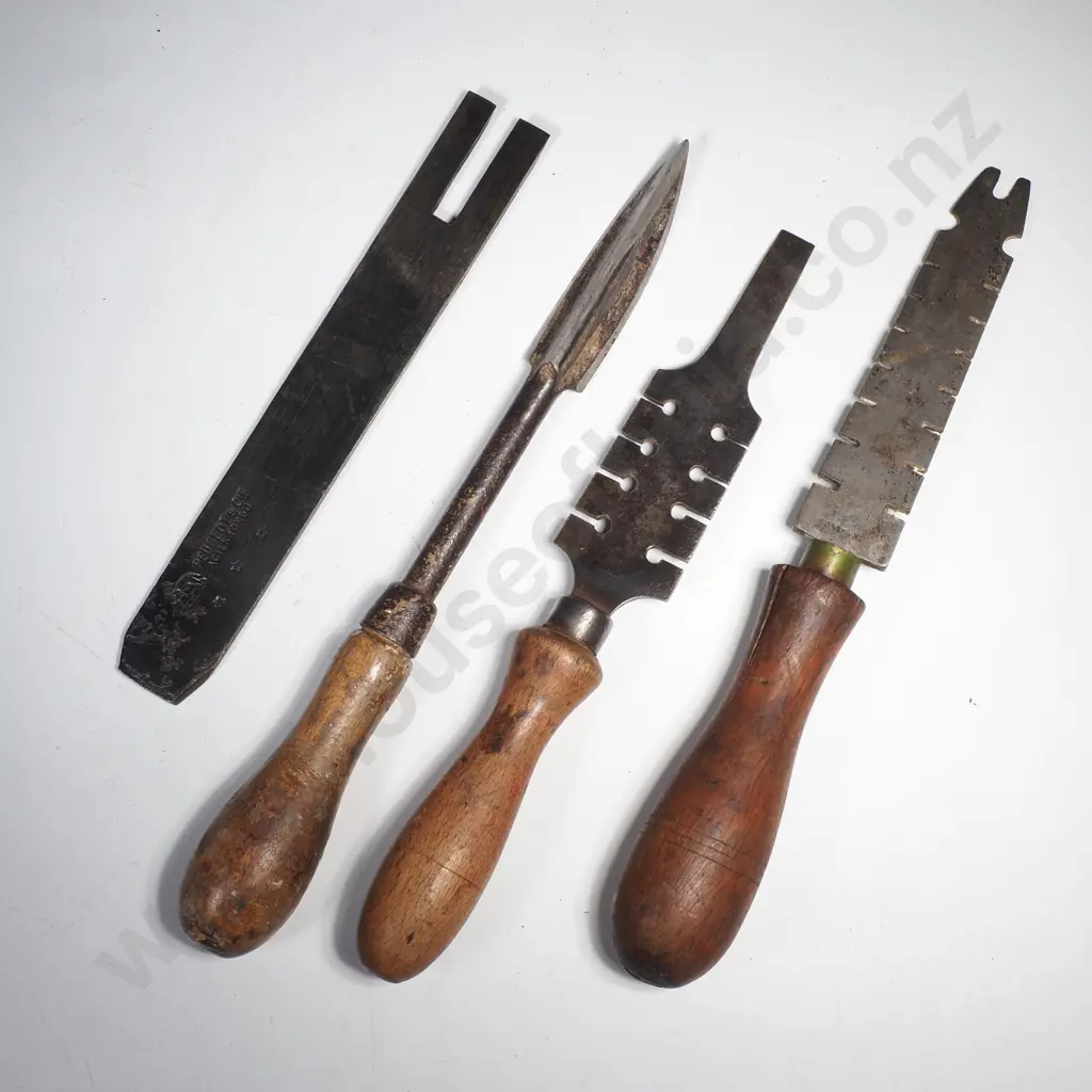 Vintage Saw Sets (Wrests) including a Peugeot Freres Saw Wrest & Spearhead Tool w Wooden Handle Image 1++