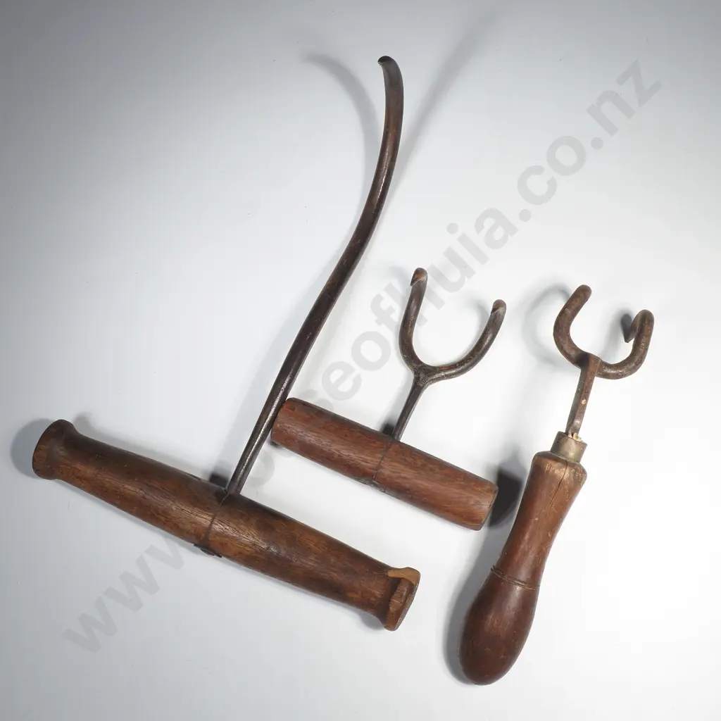 Large Vintage Hay Bale Hook & Two Smaller Wool Bale Hooks Image 1++