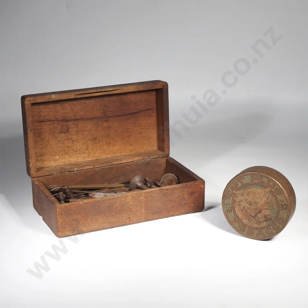 Vintage Wooden Case w Metal Spindles, Punches & Small Machine Tool Attachments, Staking Tools Or Lathe Collets Image 1++