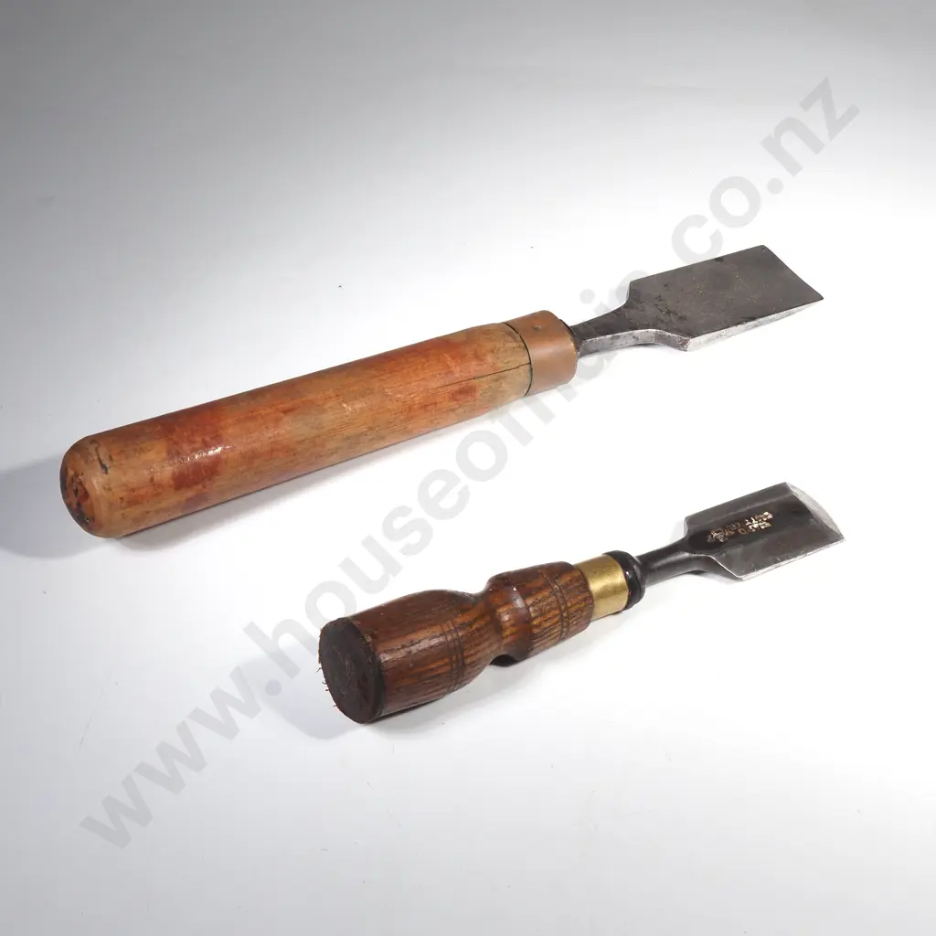 Two Vintage Wooden Handled Chisels for Woodworking & Carving Image 1++