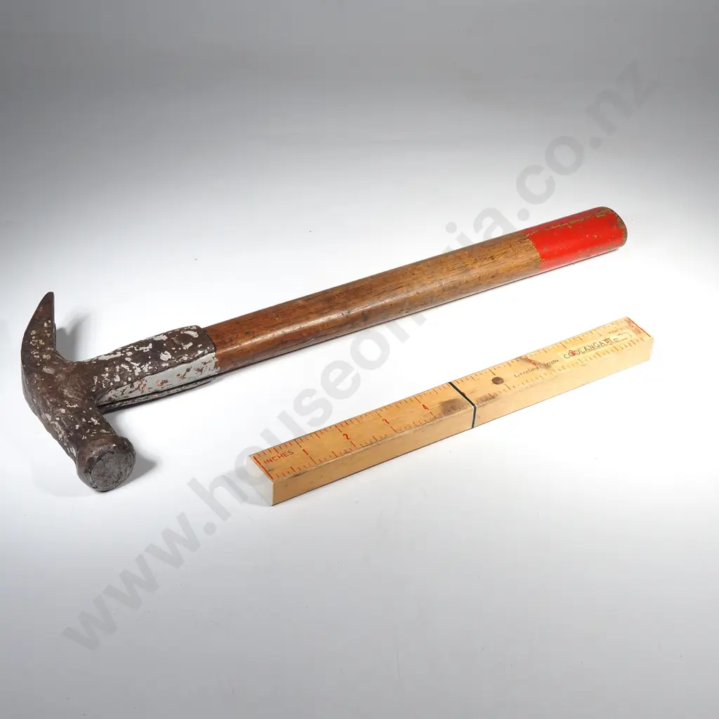 Vintage Strapped Claw Hammer & Floating Fishing Knife w a Ruler Sheath Image 1++