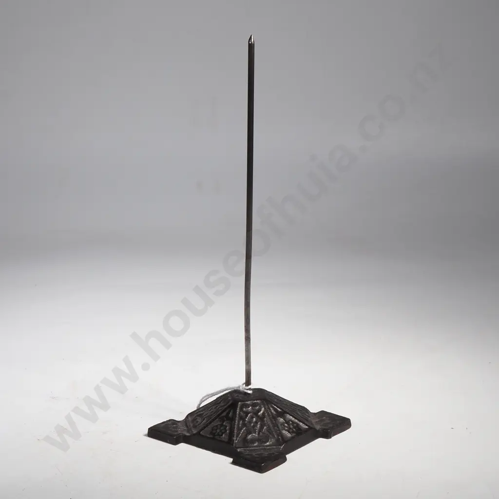 Victorian Cast Iron Receipt Spike w an Ornate Embossed Base & Brass Spike Image 1++