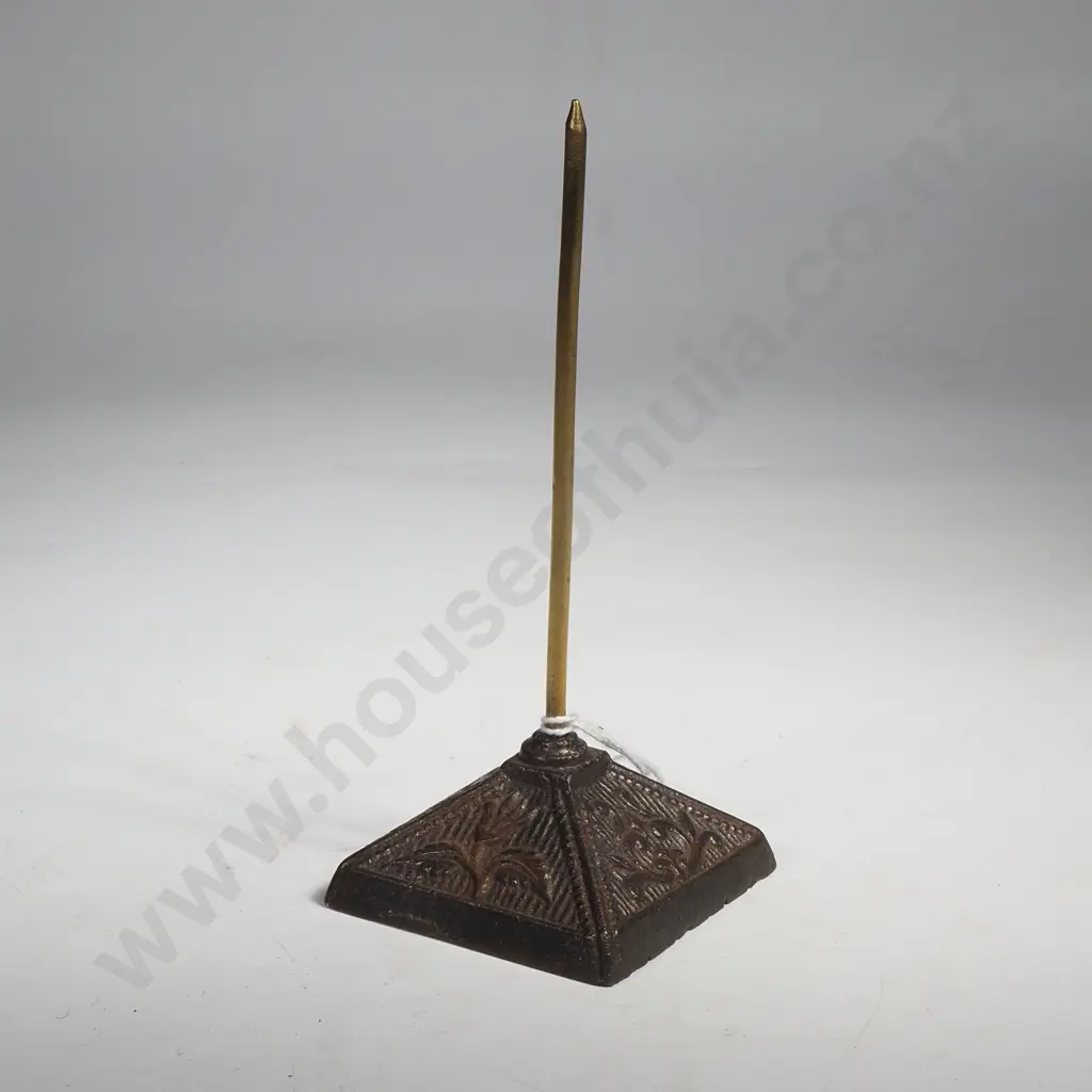 Victorian Cast Iron Receipt Spike w an Ornate Embossed Base & Brass Spike Image 1++