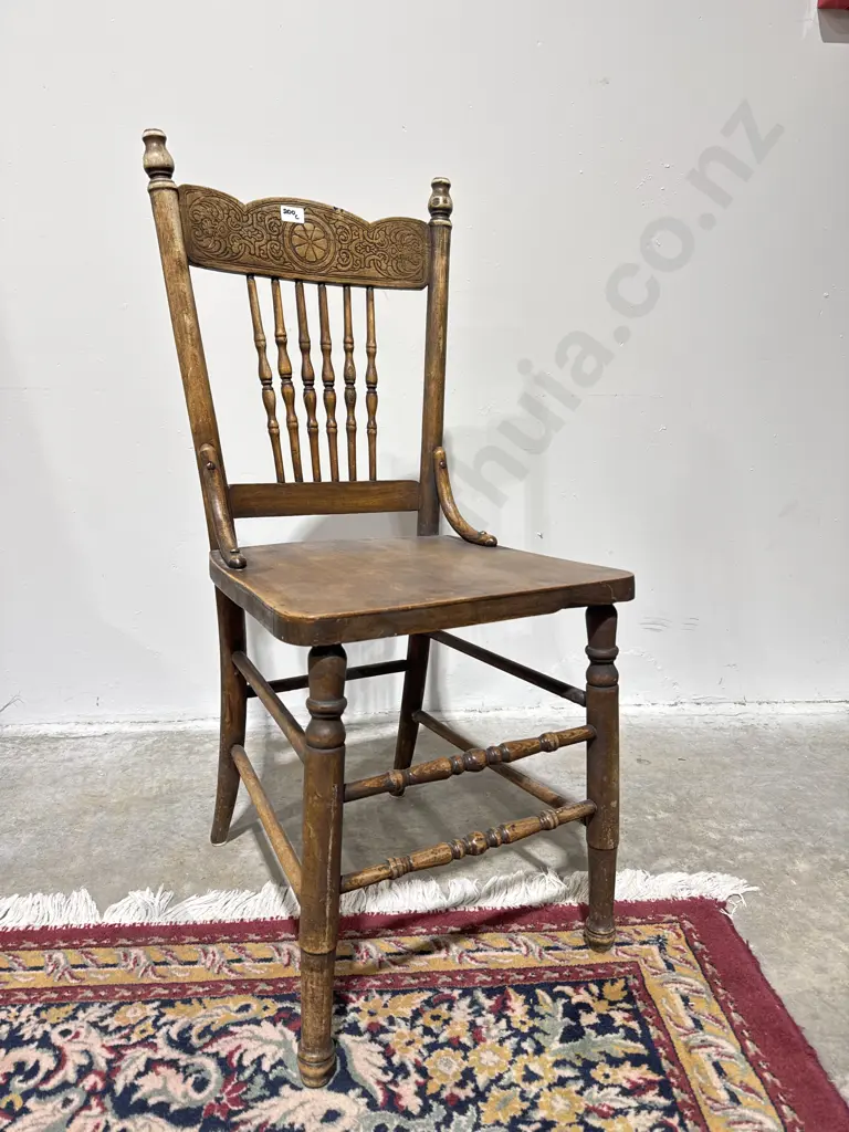 Vintage Spindle Back Chair w Pressed Seat Image 1++