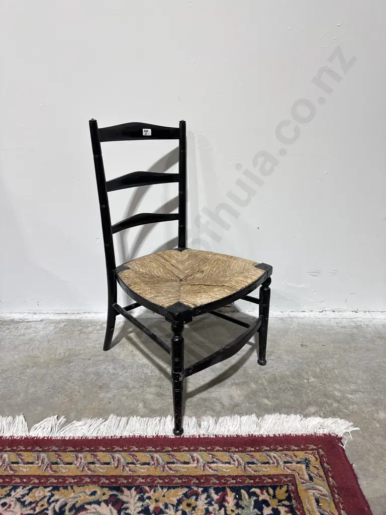 Small Ladderback Chair w Handwoven Seat, Painted Black Image 1++