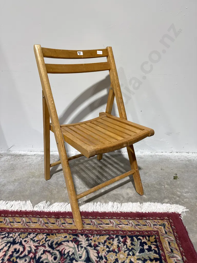 Vintage Wooden Folding Chair w a Slatted Backrest & Seat Image 1++