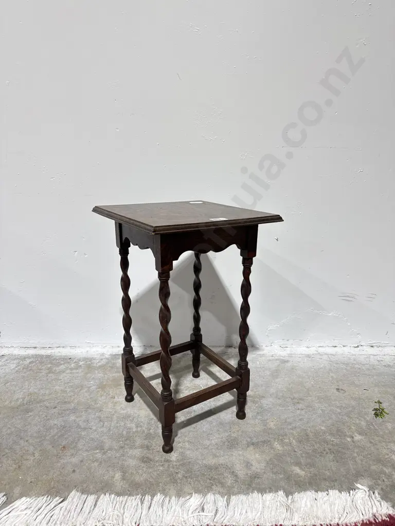 Vintage Oak Side Table w Barley Twist Legs  & Molded Top in the Jacobean Revival Style Image 1++