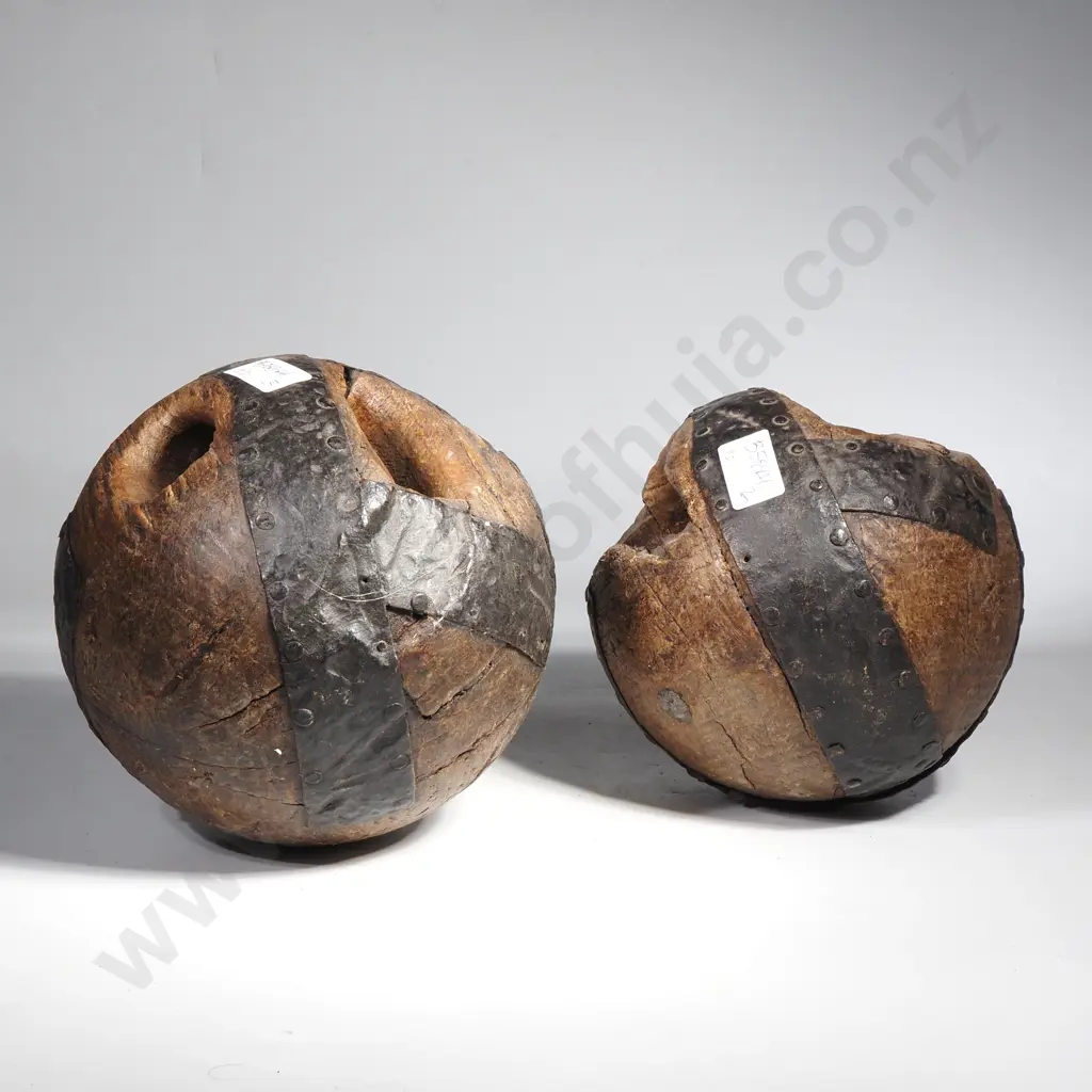 Antique Pair of Wood & Iron Exercise Weights Image 1++