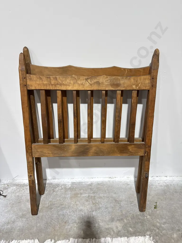 Vintage Rustic Adzed Wooden Slatted Single Bed Image 1++