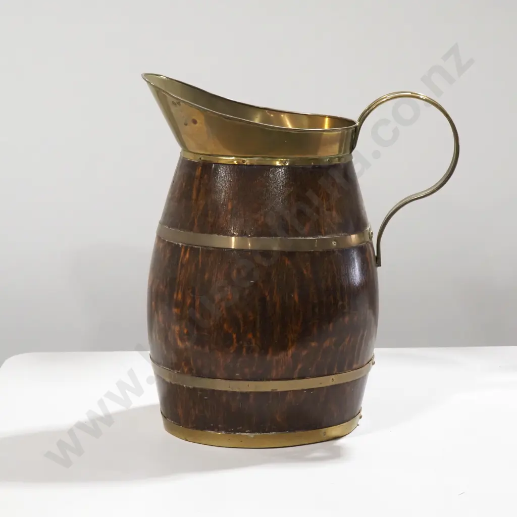Large Wood & Brass Vintage Jug Image 1++