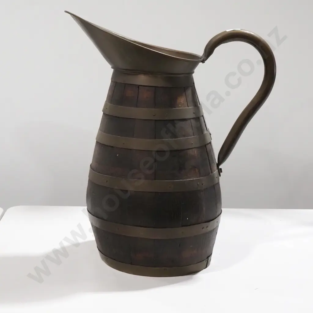 Large Brass & Wood Vintage Jug Image 1++