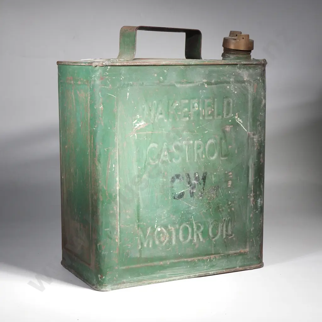Vintage Green Embossed Castrol CW Motor Oil Two Gallon Tin by CC Wakefield & Co. Image 1++