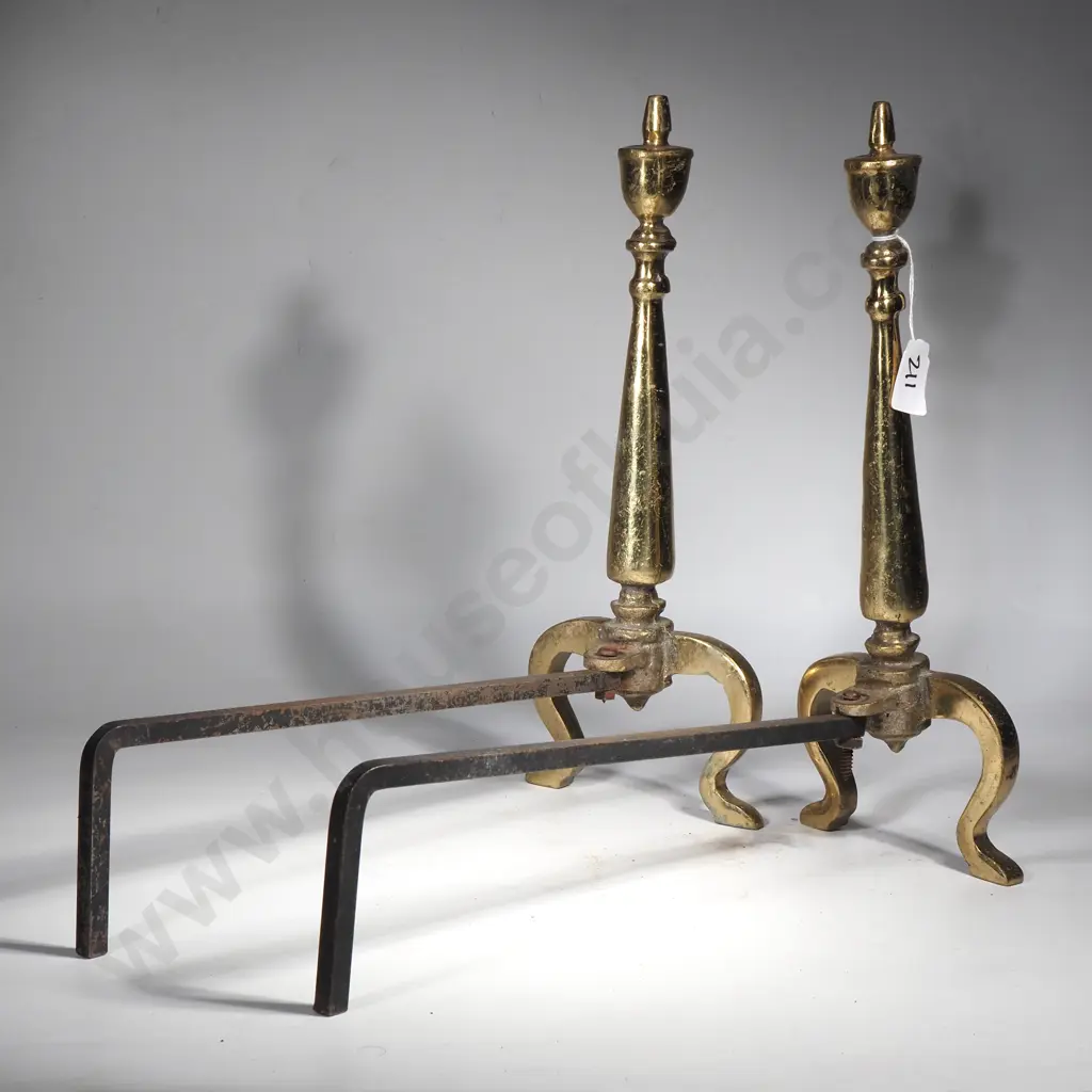 Pair of Urn Shaped Brass Fire Dogs Image 1++