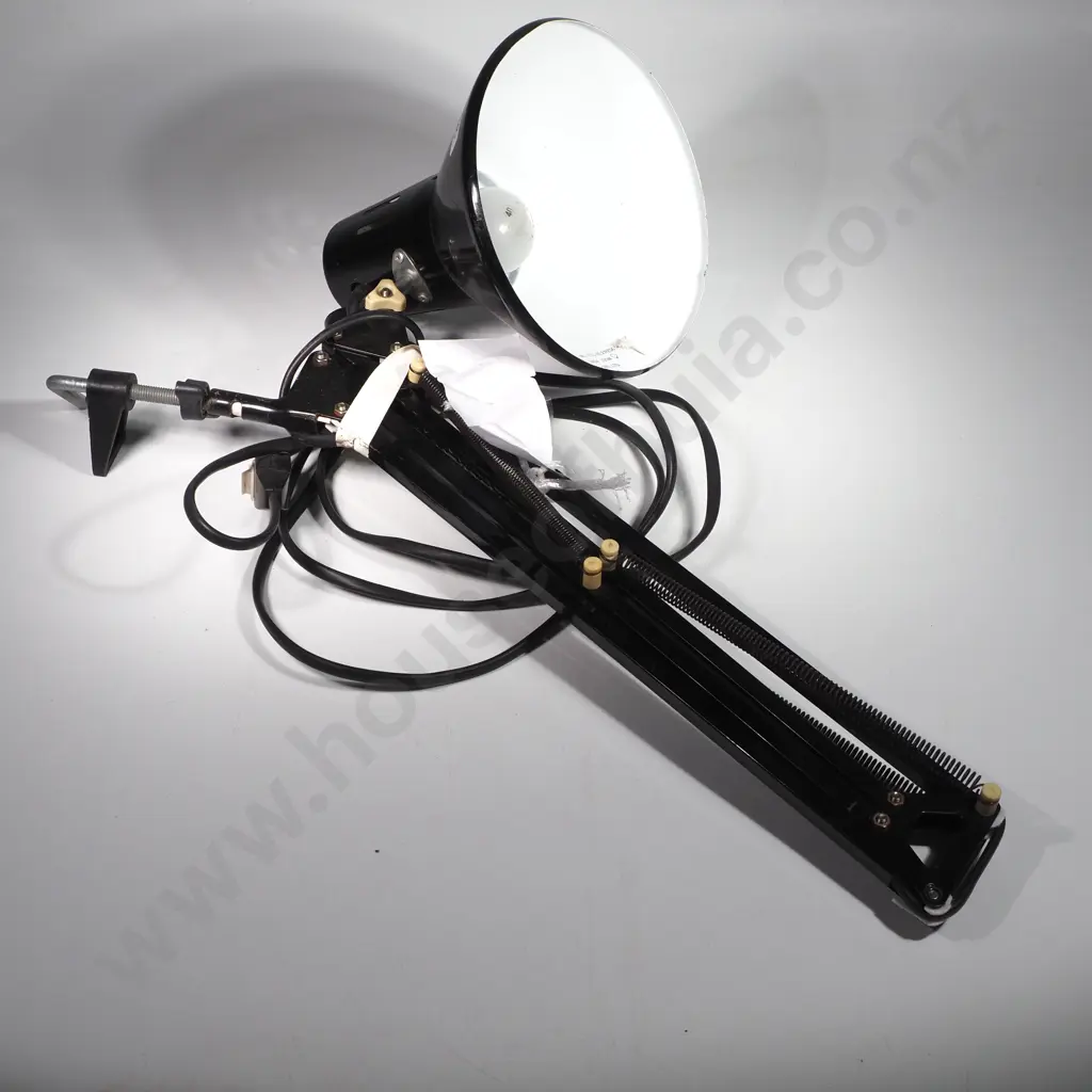 Vintage Black Metal Anglepoise Industrial Lamp w Dual Tension Springs & an Adjustable Mounting Clamp Image 1++