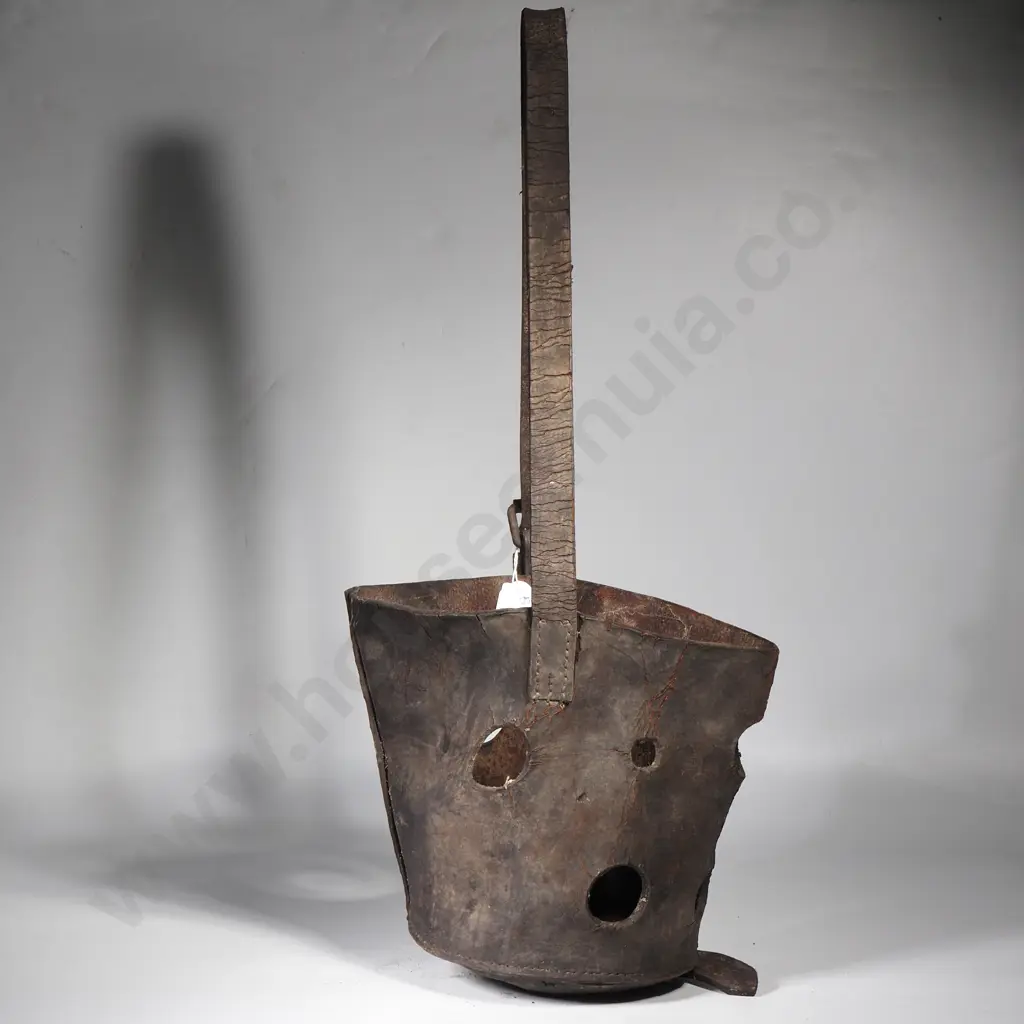 Antique Leather Holed Sack - Used as Pot Planter Image 1++