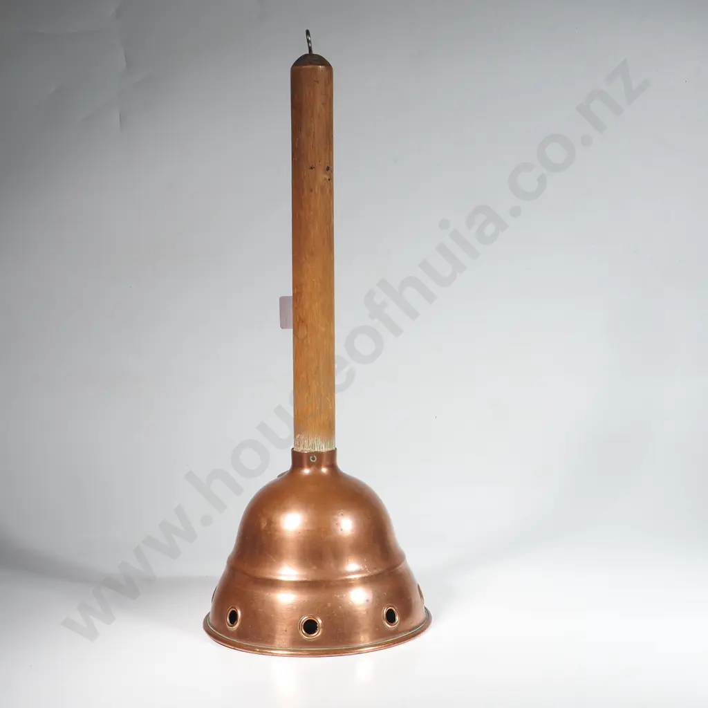 Vintage Copper Washing Dolly or Laundry Plunge w Wooden Handle Image 1++