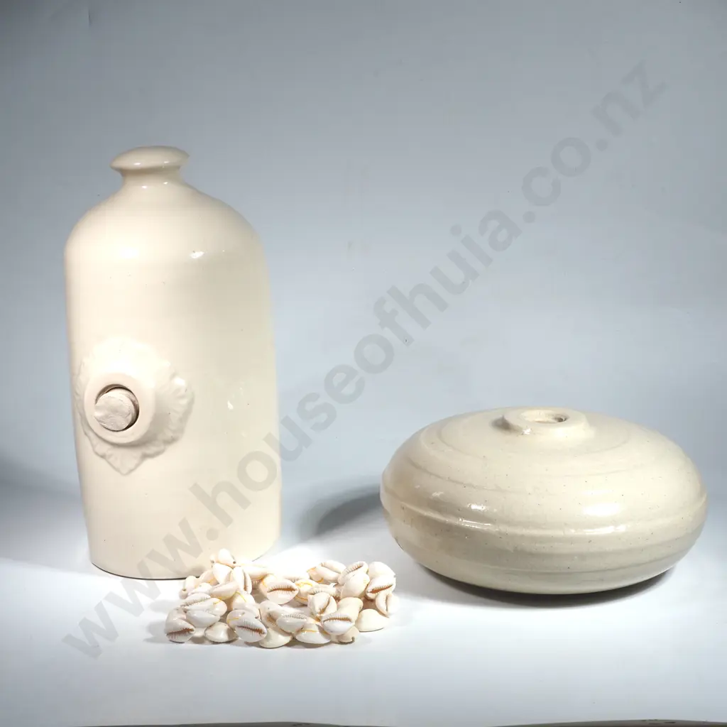 Two Stoneware Hot Water Bottles & A Cowrie Bead Necklace Image 1++