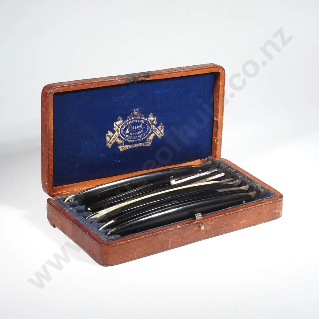 Vintage Seven Day George Wostenholm & Son Straight Razor Set in Original Leather Covered Case Image 1++
