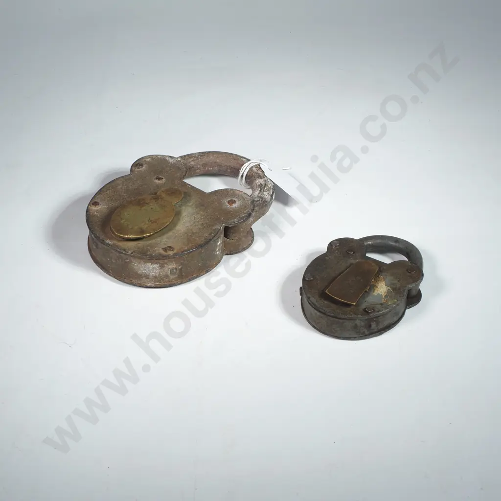 Two Vintage Iron & Brass Padlocks Image 1++