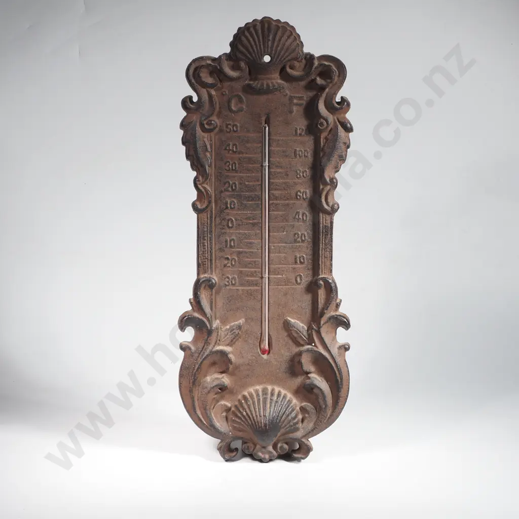 Impressive Cast Iron Thermometer w Shell Embellishment Image 1++