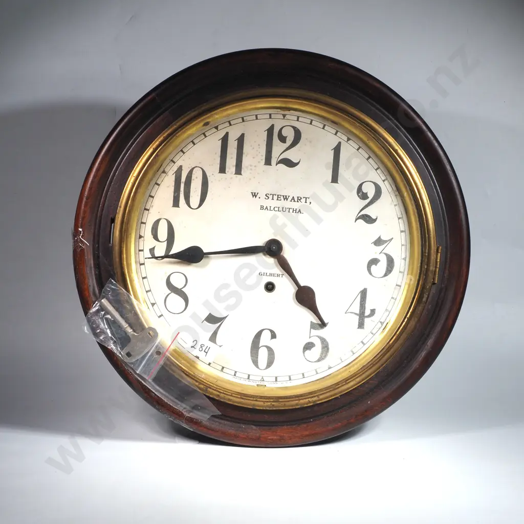 Antique Round Gilbert Mahogany Wall Clock Retailed by W Stewart Balclutha Image 1++