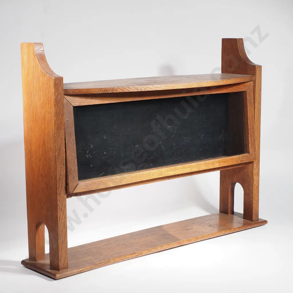 Arts & Crafts Oak Wall Unit w Lift Up Glass Fronted Cabinet & Shelf Above & Below Image 1++