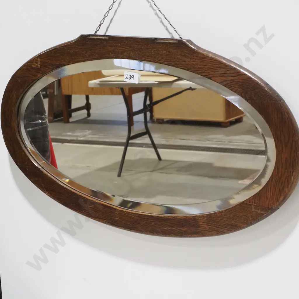 Oval Oak Framed Bevelled Edge Mirror from a Dresser Image 1++