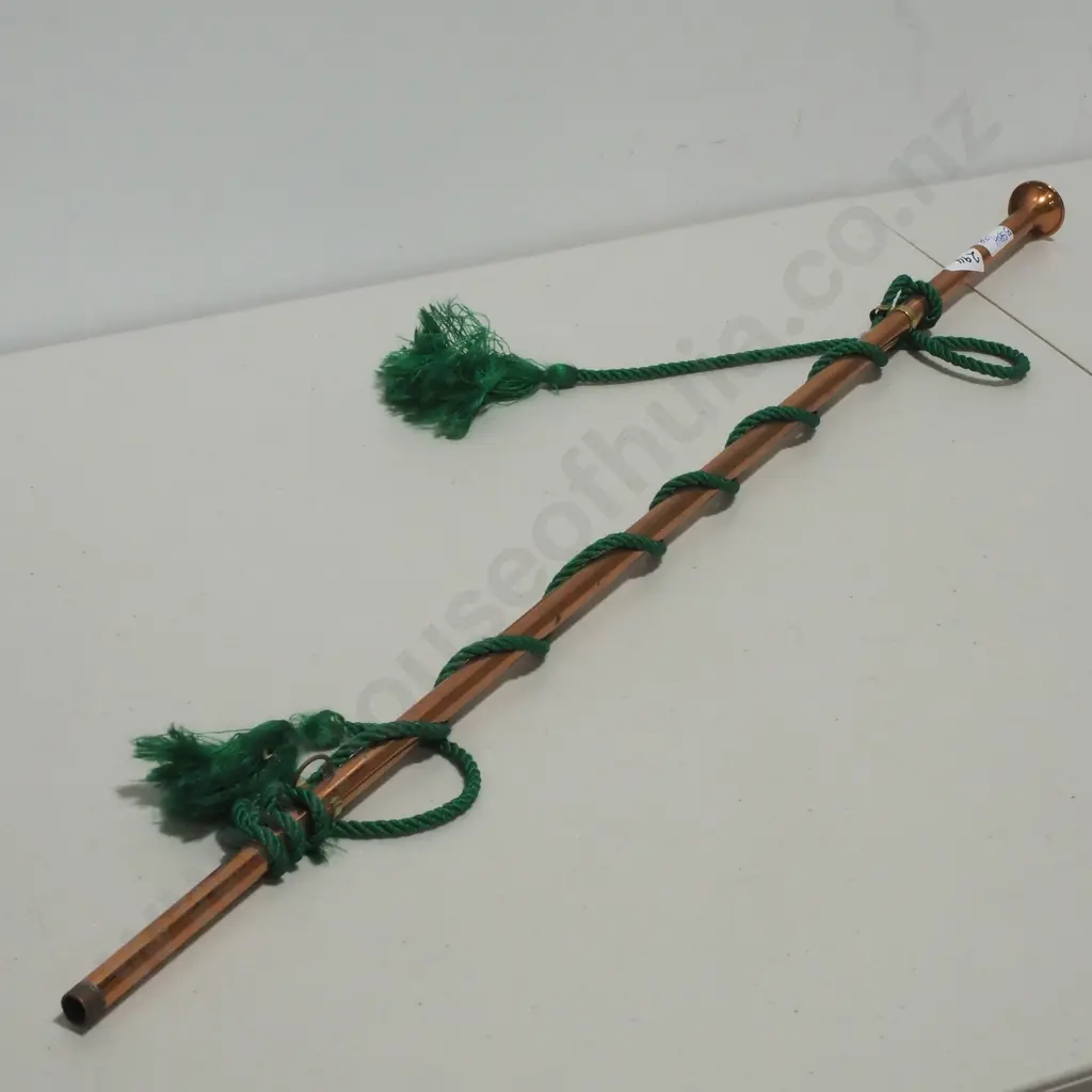 Modern Copper Trumpet w Green Decorative Braiding - A/F Bell Missing Image 1++