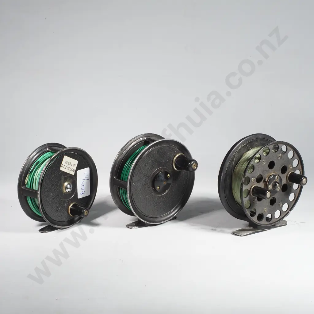 Three Vintage J W Young & Sons Alloy Fly Reels including Pridex & Condex, Circa 1950 Image 1++
